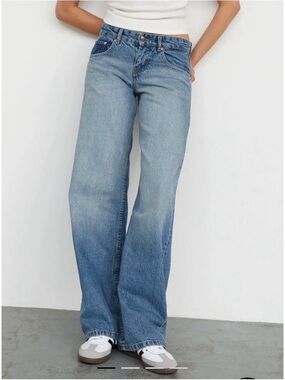 Motel Rocks Washed Blue Flare Wide Leg Jeans